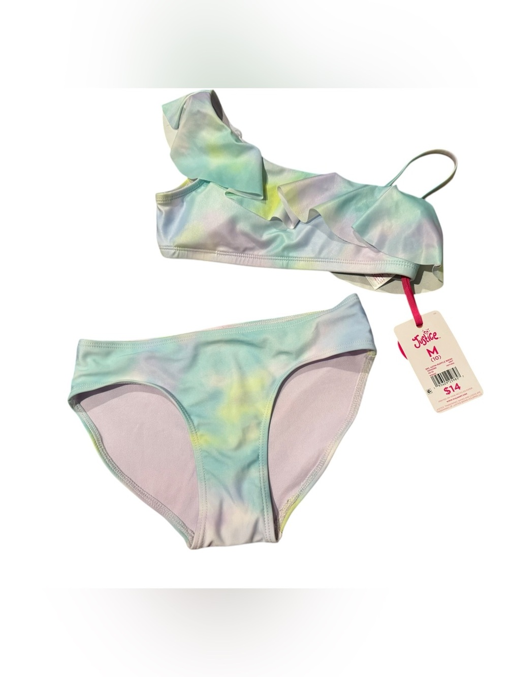 Justice Tie Dye Ruffle Detail Bikini Swimsuit Size Medium 10 NWT